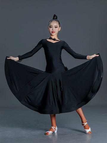 Black modern ballroom dance dresses for girls kids national standard professional competition uniform waltz tango performance wear