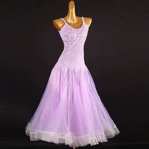 Lavender Light Purple Competition Ballroom Dance Dresses for Women Girls Kids Modern Waltz Tango Dance Performancelong Gown