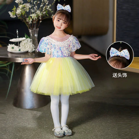 Children's yellow sequin tutu skirt jazz dance dresses boys girls school choir stage performance outfits kindergarten phtos shooting clothes