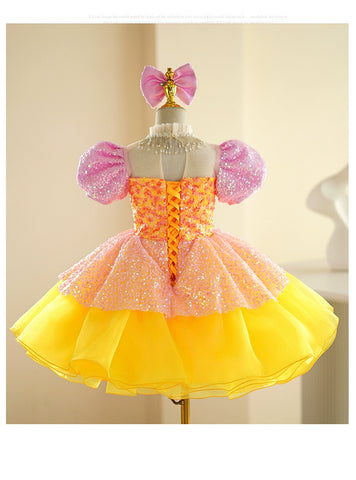 Children's pink yellow sequin jazz dance dress girls tutu ballet dresses singers choir kindergarten pianist model show performance skirts for kids