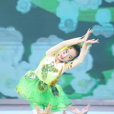 Children's Green Flowers Jazz Dance Dresses Modern Dance Princess Dress Kids Chorus Performance Costumes Choir Dancing Skirts for Girls