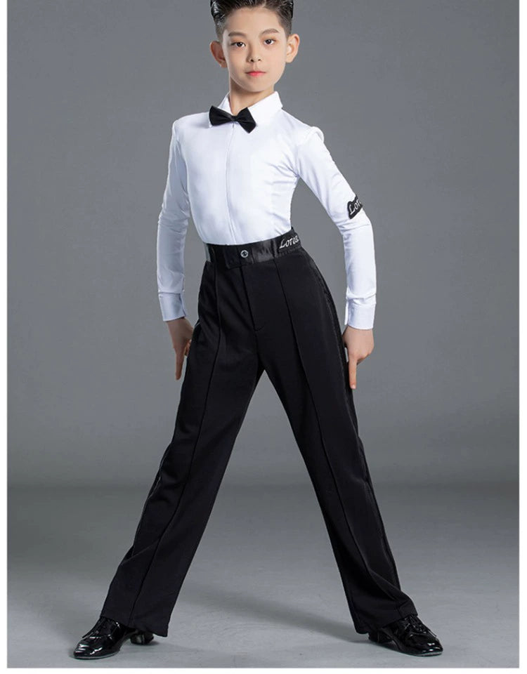 Children Boys Kids Latin Ballroom Dance Shirt Pants Professional Latin Dance Competition Outfits Regulations Art Test Pants