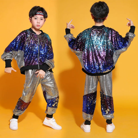 Children's Hip Hop jazz street costumes for girls Boys gogo dancers rapper singers Sequins Drum performance outfits for kids