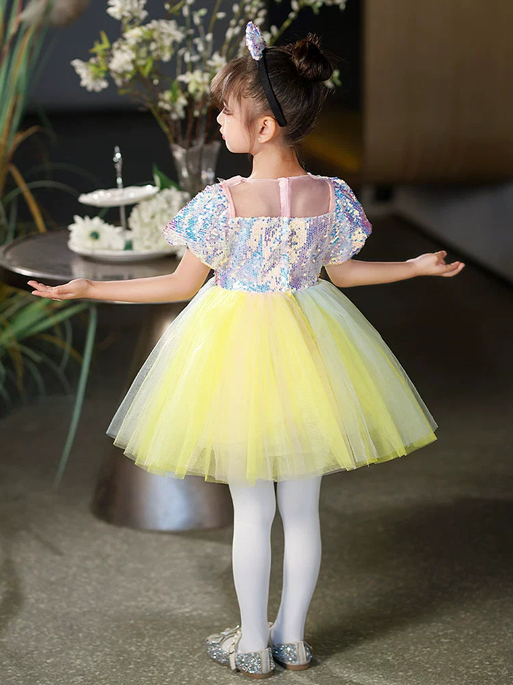 Children's yellow sequin tutu skirt jazz dance dresses boys girls school choir stage performance outfits kindergarten phtos shooting clothes