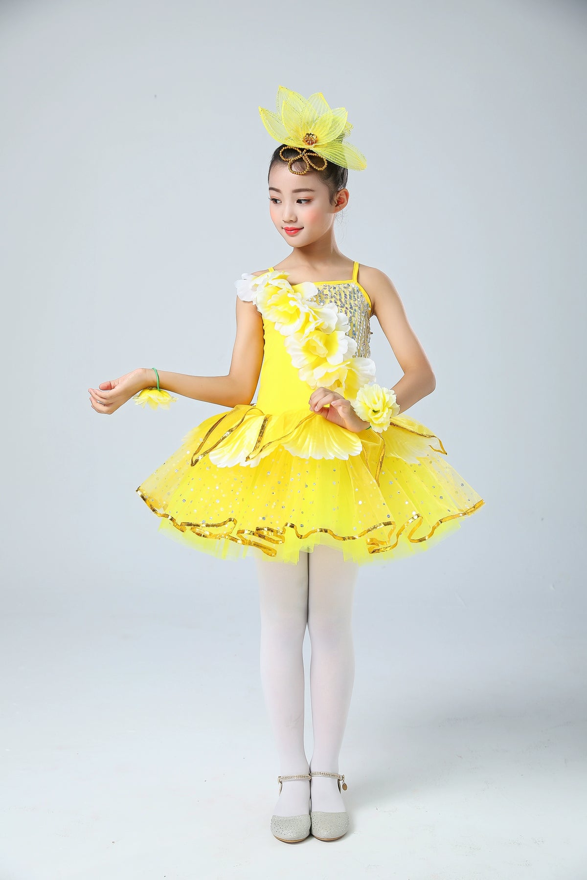 Children's Pink Petals Flowers Jazz Dance Dresses Jasmine Blossom Dance Costume Flower Fairy Tutu Skirts Performance Costume for Kids