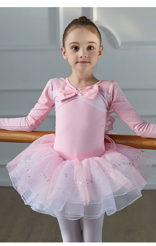 Children Girls Purple Blue Butterfly Fairy Ballet Dance Dresses for Kids Tutu Skirts Long Sleeves Back Fairy Bows Ballet Gymnastics Performance Skirts