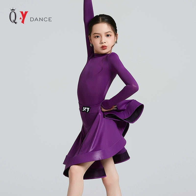 Children's Yellow Blue Wine Latin Dance Dresses for Girls Kids Salsa Rumba Chacha Ballroom Regulations Competition Performance Costume