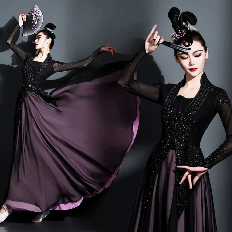 Women's Xinjiang dance dress black Opening dance Chinese minority Uyghur dance performance costumes Art test competition swing skirt