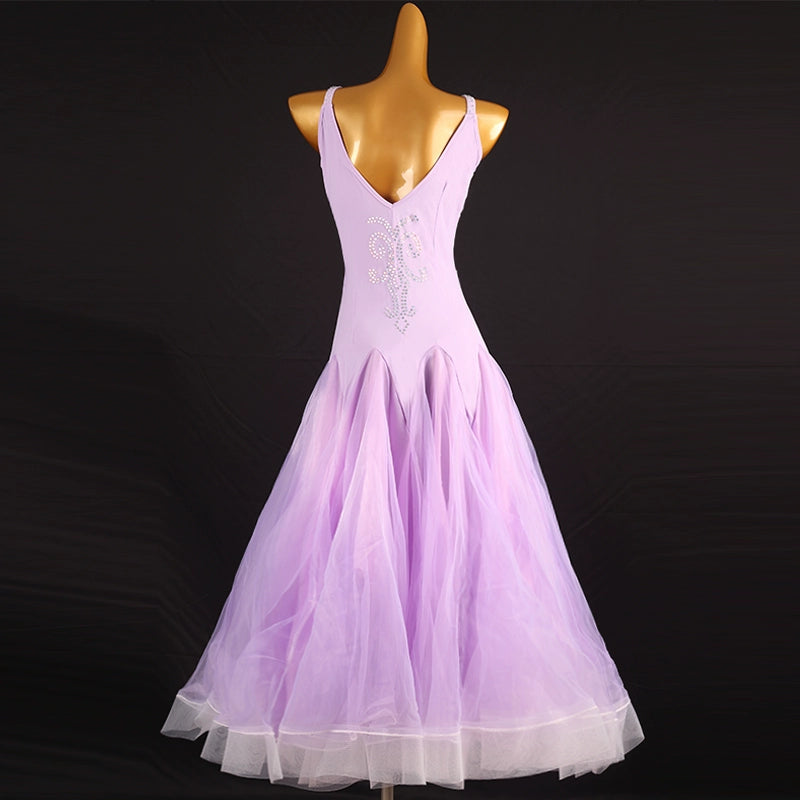 Lavender Light Purple Competition Ballroom Dance Dresses for Women Girls Kids Modern Waltz Tango Dance Performancelong Gown