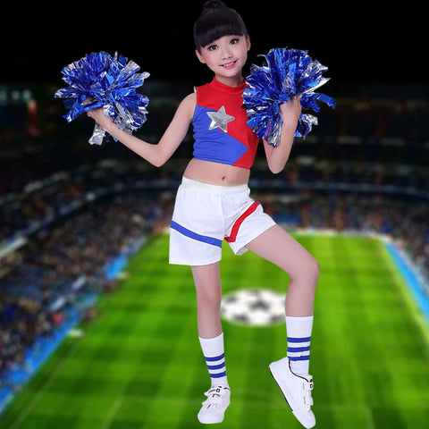 Children Blue Red Cheerleading Uniforms for Girls Kids Jazz Dance Costumes Cheerleading Performances Hi Hop Street Dance Outfits