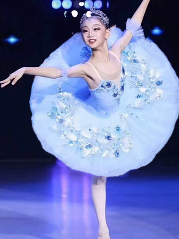 Professional Light blue feather ballerina ballet dance dresses for girls kids tutu skirts bluebird tutu performance leotard costumes