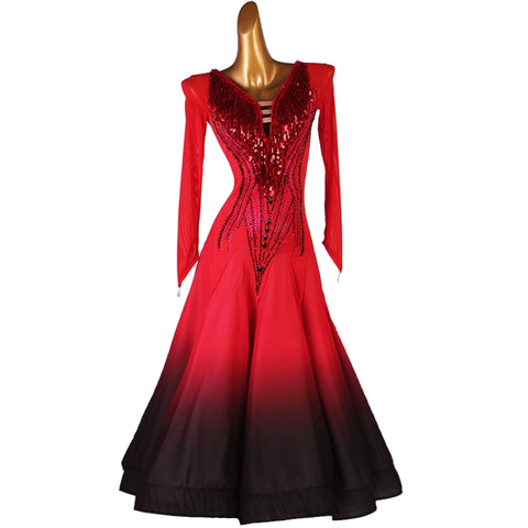 Red Purple Sequin Fringe Competition  Ballroom Dance Dresses for Women Girls Waltz Tango Professional Ballroom Dance Swing Skirt Long Gown