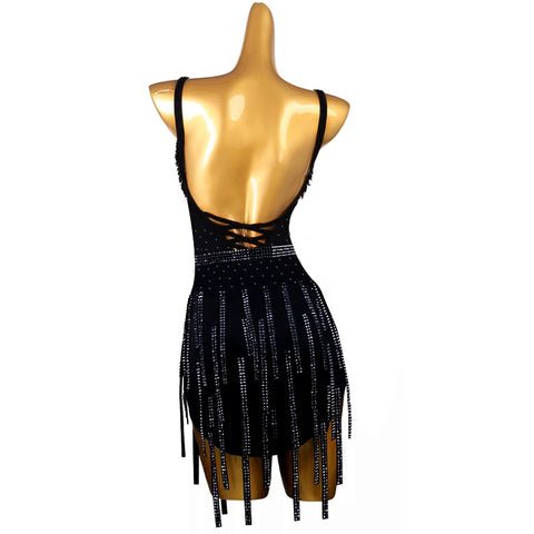 Black Fringe Rhinestones Competition Latin Dance Dresses for Women Girls Professional Salsa Rumba Chacha Latin Performance Clothes for Female