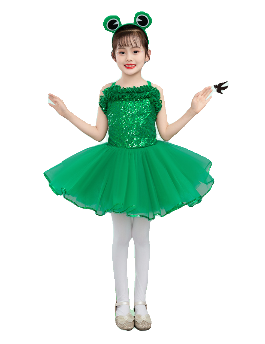 Children's Little frog dance costumes girls tutu skirts Halloween Xmas party dress up green jazz performance princess skirt green lotus leaf