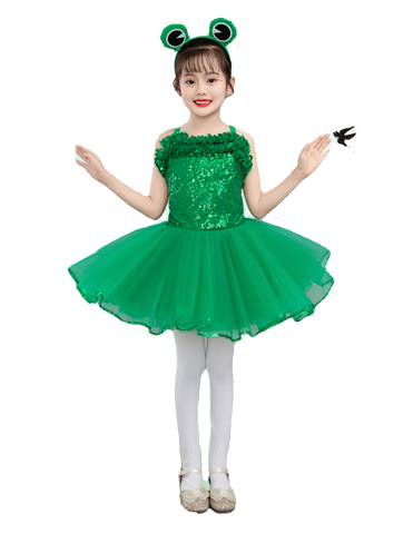 Children's Little frog dance costumes girls tutu skirts Halloween Xmas party dress up green jazz performance princess skirt green lotus leaf