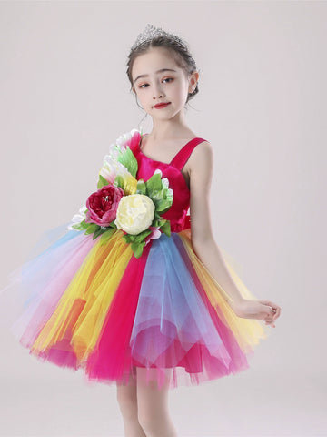 Children's Petal Sequins Jazz Dance Costume Kindergarten Chorus Performance Outfits Princess Tutu Skirt Princess Dresses for Girls