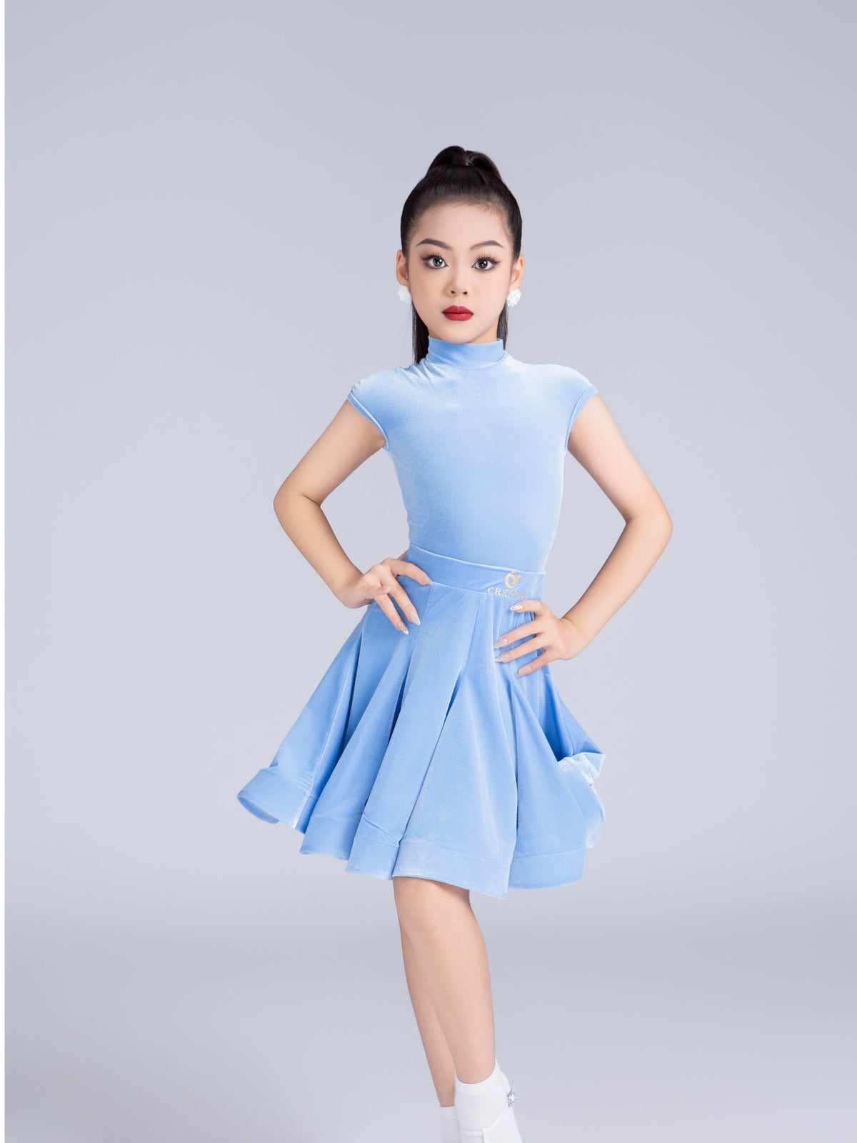 Girls' Blue red velvet latin ballroom dance dresses kids modern dance professional competition clothes for Children