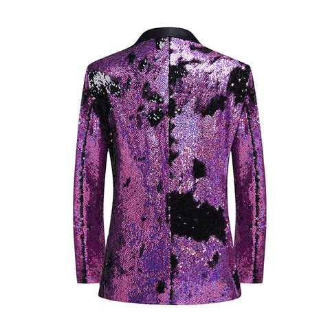 Men's Purple Sequined jazz dance blazers nightclub bar singers gogo dancers DJ DS Host Jacket Men Wedding birthday party coats