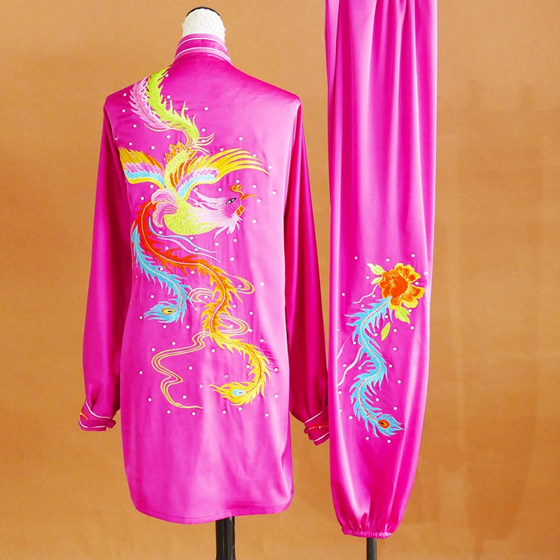 Custom size Phoenix Embroidery Tai Chi clothing for women fuchsia  Qigong Dance Team wushu Competition Performance uniforms