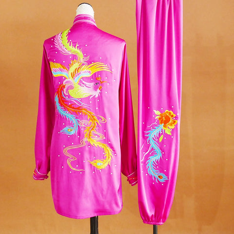 Custom size Phoenix Embroidery Tai Chi clothing for women fuchsia  Qigong Dance Team wushu Competition Performance uniforms