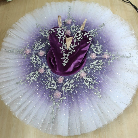 Girls Kids Ballet Dance Dress Flat Purple Tutu Skirts for Children Puffed Yarn Dark Green Blue Ballerina Swan Lake Competition Costumes