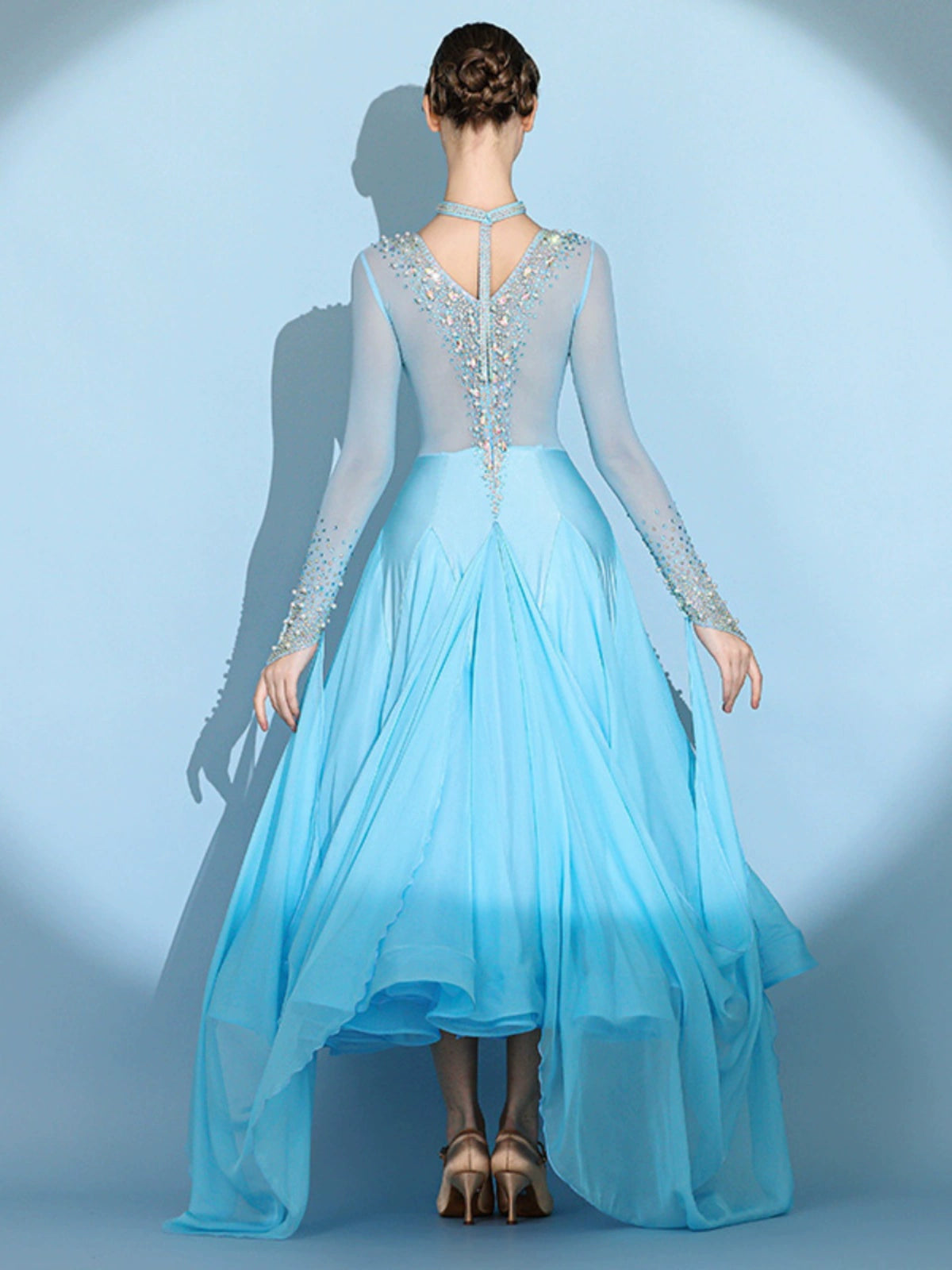 Custom size blue gemstones ballroom competition dresses for women girls children waltz tango foxtrot senior dance performance gown