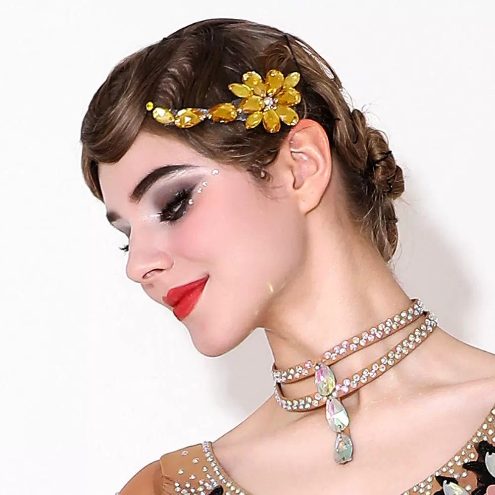 Colorful Rhinestones Ballroom Latin Headpiece for Women Girls Professional Blackpool Competition Dance Headgear Performance Headdress