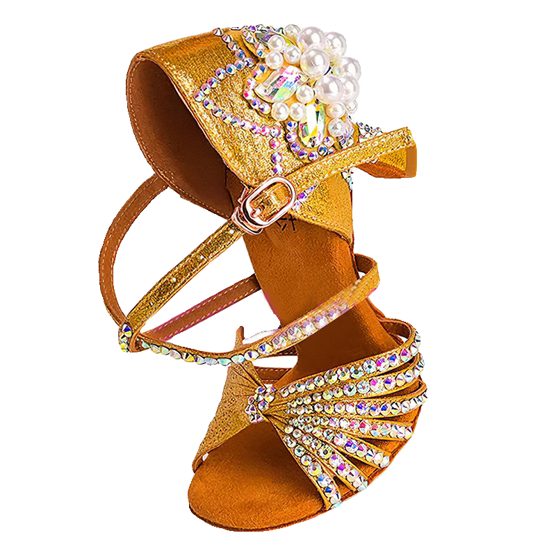 Competition Bronze Silver Sparkling Latin Dance Shoes for Women Girls Kids Competition Salsa Rumba Cha Cha Jive Performance Sandals Soft Soles Indoor Style