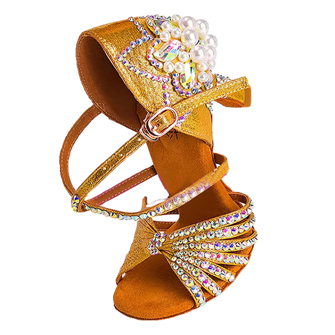 Competition Bronze Silver Sparkling Latin Dance Shoes for Women Girls Kids Competition Salsa Rumba Cha Cha Jive Performance Sandals Soft Soles Indoor Style