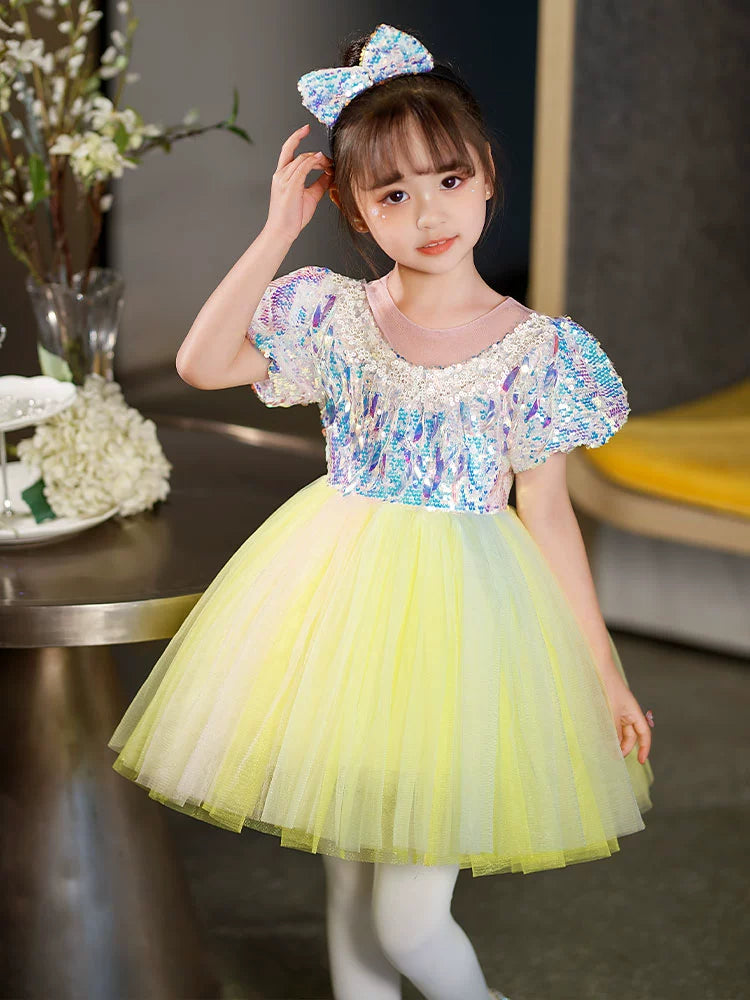 Children's yellow sequin tutu skirt jazz dance dresses boys girls school choir stage performance outfits kindergarten phtos shooting clothes