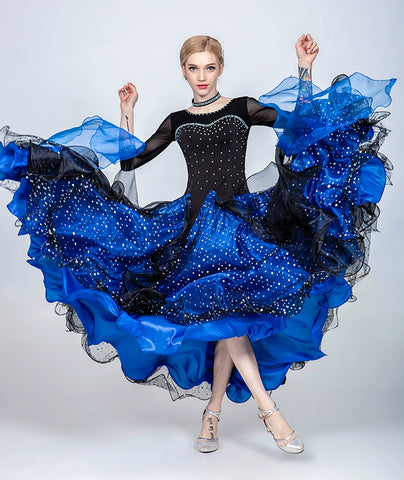 Blue pink Competition bling ballroom dance dresses for women girls waltz tango smooth ballroom dance big swing skirt for lady