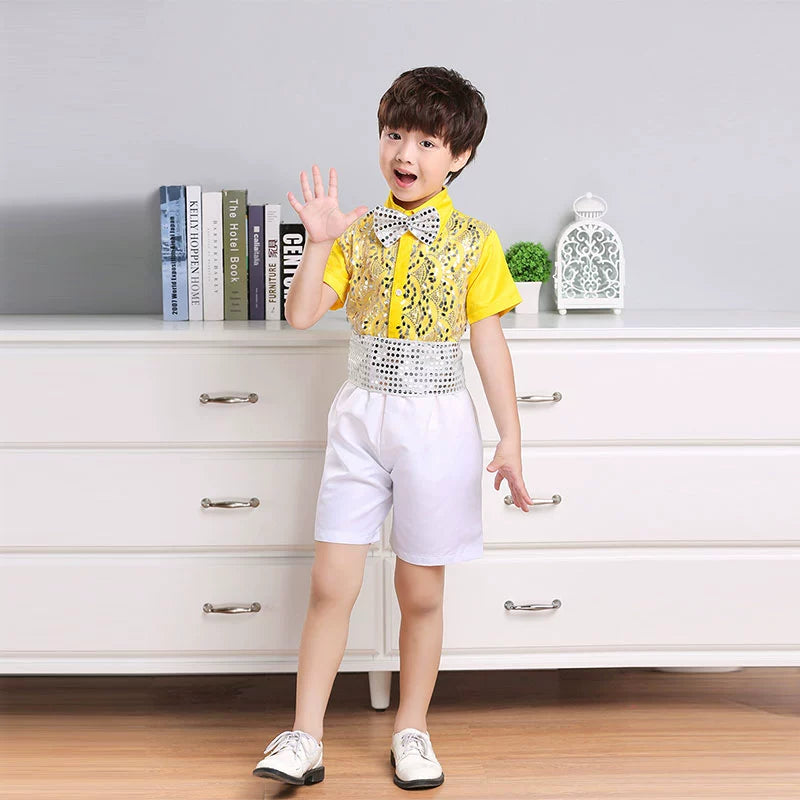 Children's yellow sequin tutu skirt jazz dance dresses boys girls school choir stage performance outfits kindergarten phtos shooting clothes