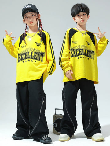 Yellow Girls Jazz Dance Costumes Hip-hop Street Dance Outfits for Girls Boys Drum Model Show Party Performance Clothing