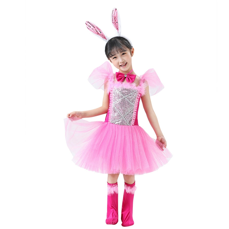 Kindergarten Animal Pink Cat Bunny Cosplay Performance Costumes for Girls Kids Halloween Xmas Birthday Party Dress Up Outfits Tutu Skirts