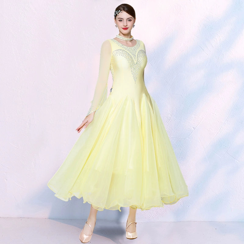 Turquoise Yellow Competition Ballroom Dance Dresses for Women Girls Waltz Tango Rhythm National Dance Gown