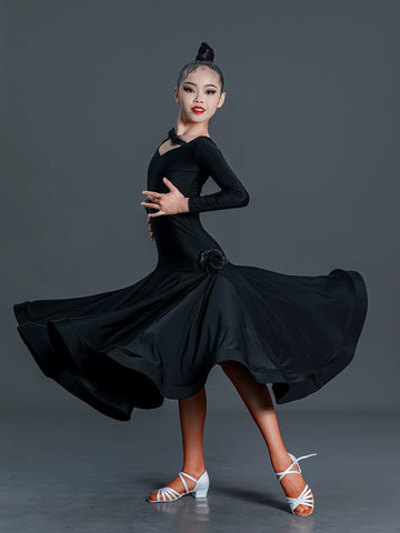 Black modern ballroom dance dresses for girls kids national standard professional competition uniform waltz tango performance wear