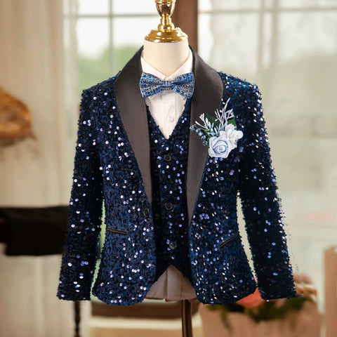 Boys Rainbow Navy Sequins Jazz Dance Coats Host Singers Pianist Performance Blazers Wedding Birthday Party Flowers Boys Jacket for Kids