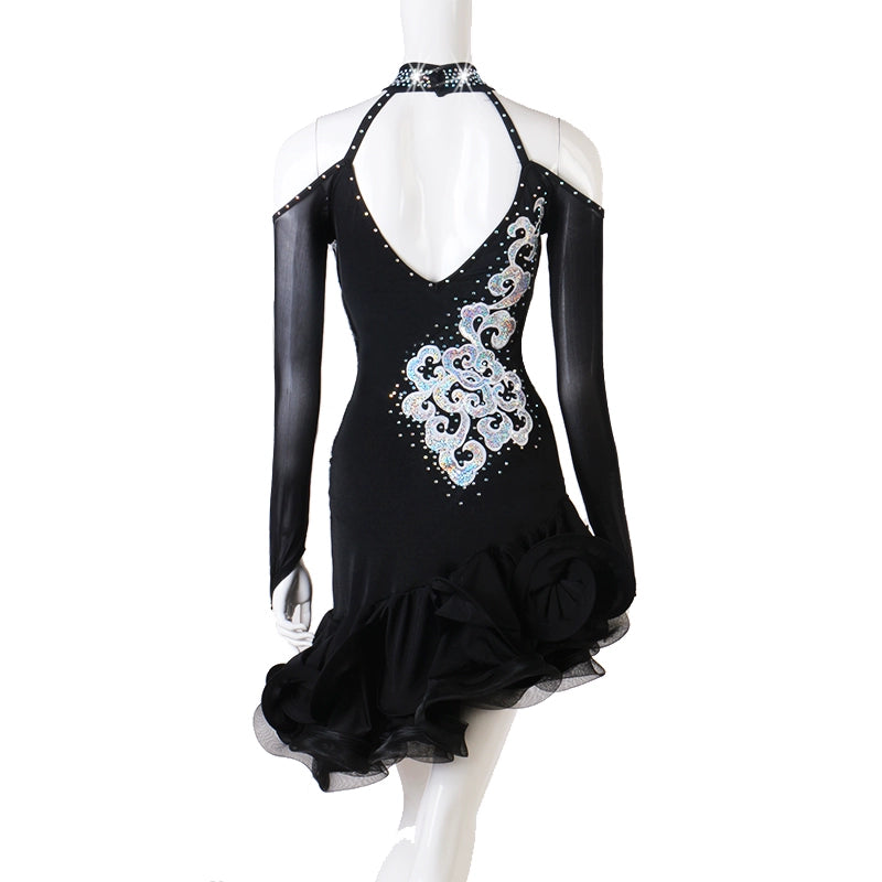 Black Hollow Shoulder Latin Dance Dress for Women Girls Salsa Rumba Chacha Performance Competition Outfits jitba Performance Suit