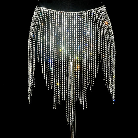 Women girls latin jazz rave dance Rhinestone tassel waist chain hollow bling hot pole dance tassel skirt belly dance body chain belts