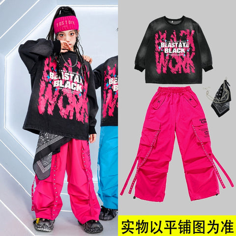 Children's Hiphop Street Dance Costumes for Girls Boys Kids Rappers Singers Gogo Dancers Dance Outfits Fried Street Catwalk Model Show Clothing