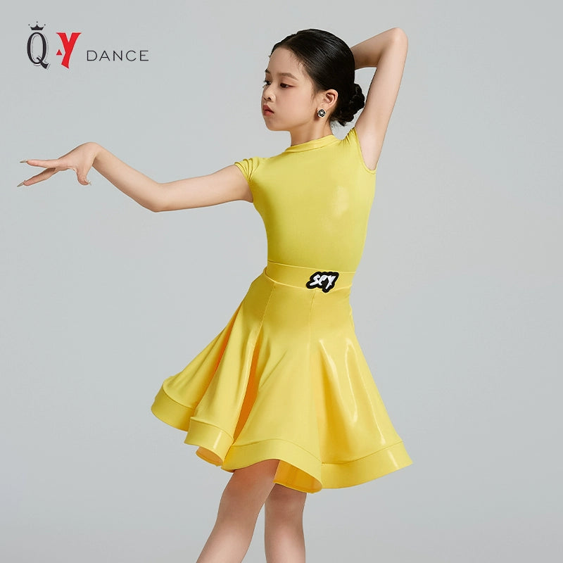 Children's Yellow Blue Wine Latin Dance Dresses for Girls Kids Salsa Rumba Chacha Ballroom Regulations Competition Performance Costume