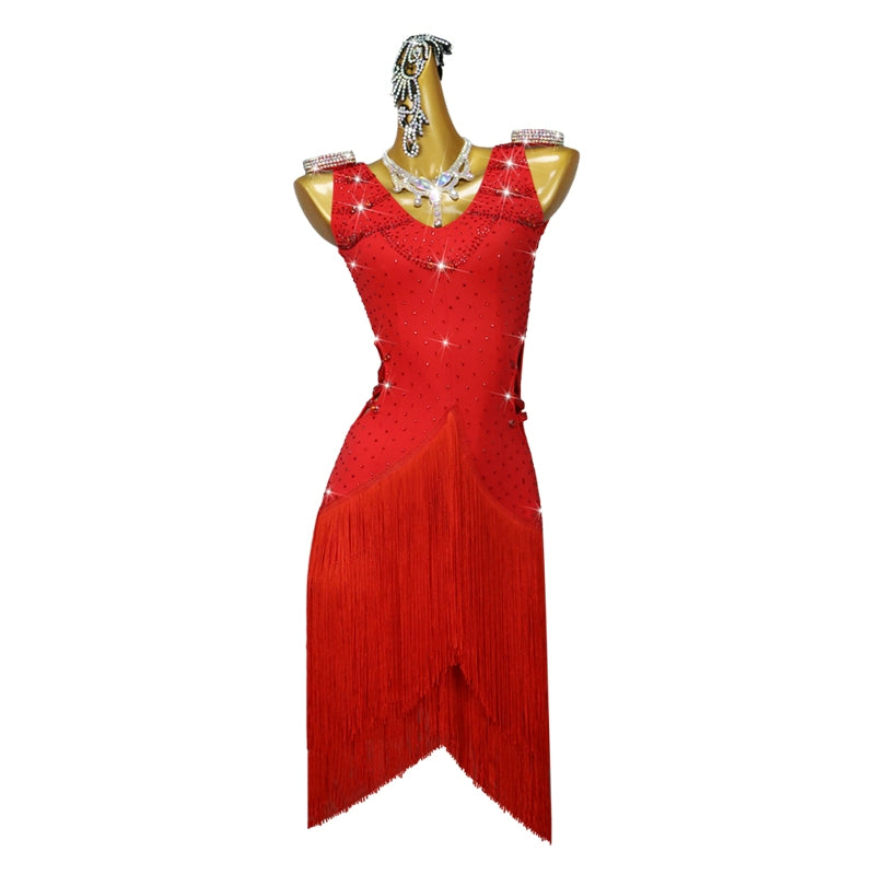 Red Professional competition Latin Dress for women girls kids salsa latin ballroom Contest Costume solo Flower outfits