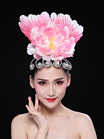 Opening Dance Performance Flowers Headdress for Women Girls Flamenco Dance Pageant Head Piece Peony Petal Head Flower Head Jewelry