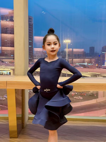 Blue green Latin ballroom dance competition dresses for girls kids salsa rumba chacha  standard dance uniforms