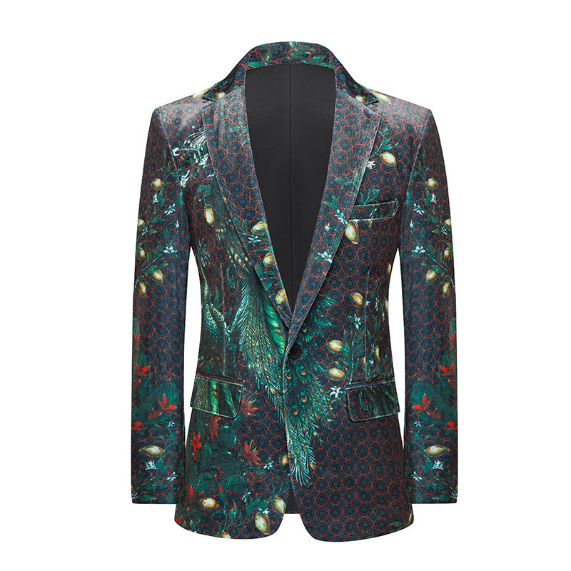 Men's jazz dance peacock pattern blazers wedding party bridegroom dress suit studio photo singer choir stage host performance coats for male