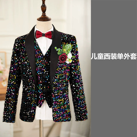 Boys Rainbow Navy Sequins Jazz Dance Coats Host Singers Pianist Performance Blazers Wedding Birthday Party Flowers Boys Jacket for Kids