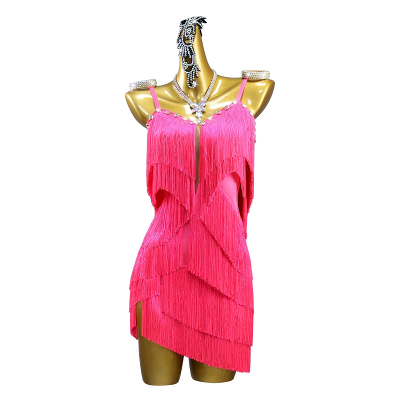 Hot Pink Competition Latin Dance Dresses for Women Salsa Rumba Chacha Salsa Rumba Latin Professional Dance Outfits for Female