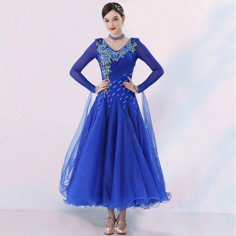 Royal Blue Red Ballroom Dance Dresses for Women Girls Competition National Standard Waltz Tango Dancing Swing Skirts