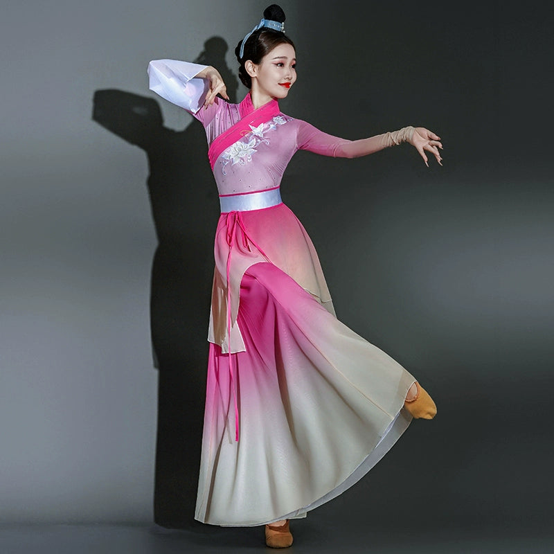 Pink Chinese folk Classical dance costumes for women girls princess fairy hanfu fan umbrella dance dresses Han Tang ancient style suit