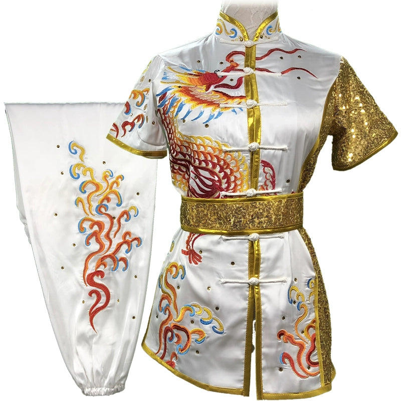 Chinese Martial Arts Clothes Kungfu Clothe Tai Chi Children's Wushu Competition Performing Colorful Clothes, Green Embroidery Dragon